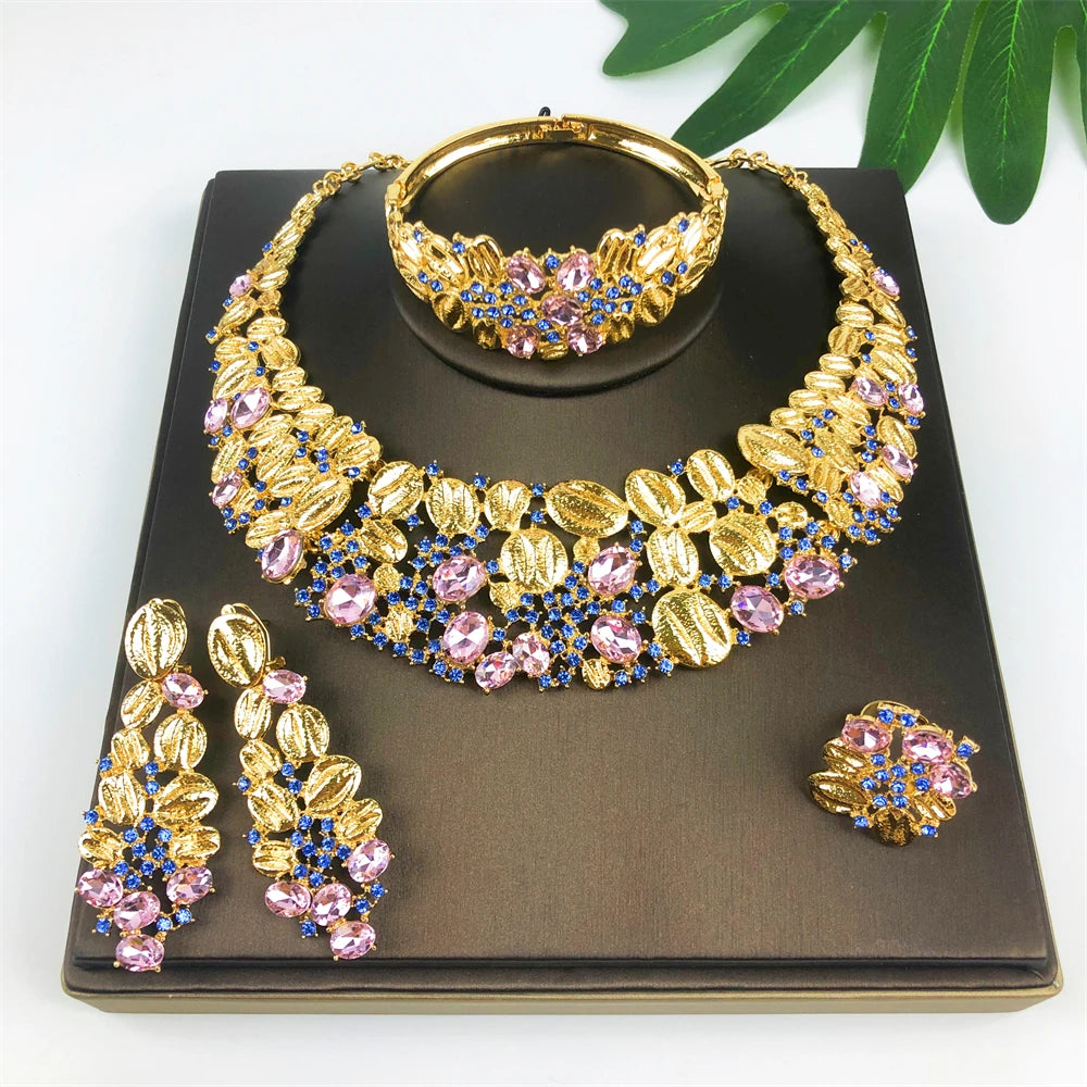 ESALE Vintage Opal Jewelry Set - 18K Gold 4PC Dubai Nigeria
