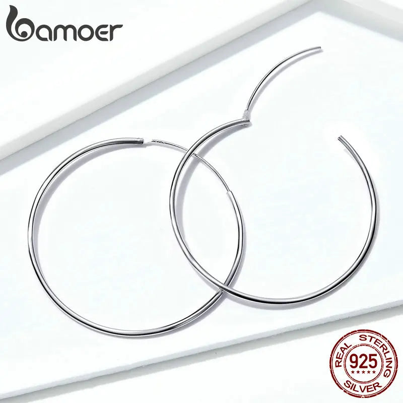 BAMOER 925 Silver Large Hoop Earrings - 30/40mm Circle