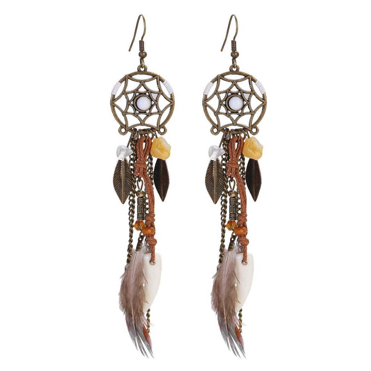 Dream Catcher Feather Earrings - Handmade Boho Tassel