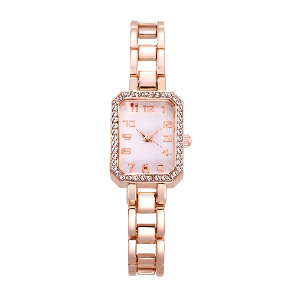 2025 Luxury Women's Watch - Square Full Diamond Gold Quartz