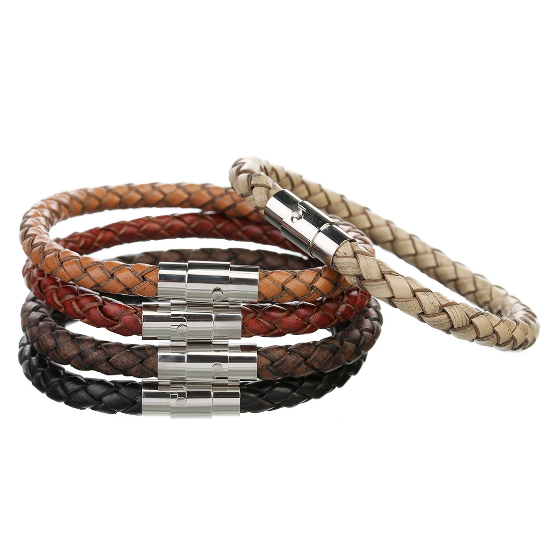 Woven Leather Rope Bracelet - Vintage Magnetic Buckle Men's
