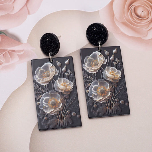 Black Acrylic 3D Flower Earrings - 2026 Vintage Elegant
