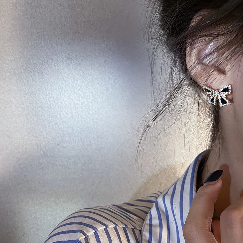 Trendy Rhinestone Bowknot Stud Earrings - Unique Design