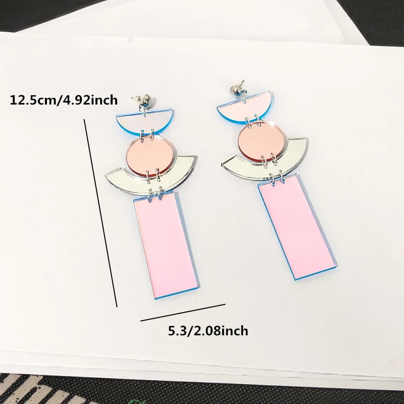 KUGUYS Iridescent Geometric Earrings - Mirror Acrylic Long