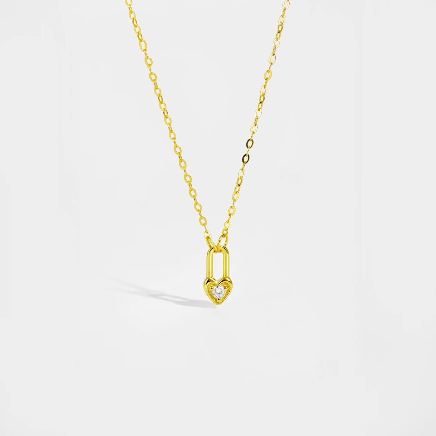 ANDYWEN 925 Silver Heart Padlock Necklace - Square Key Love