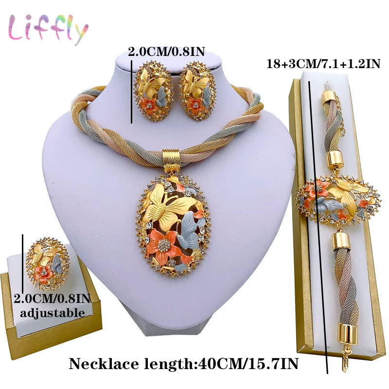 African Dubai Gold Jewelry Set - 4PC Wedding Bridal Flower