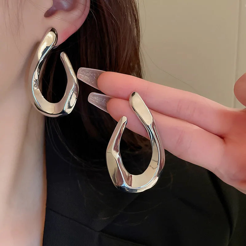 Exaggerated Geometric Large Earrings - Irregular Metal