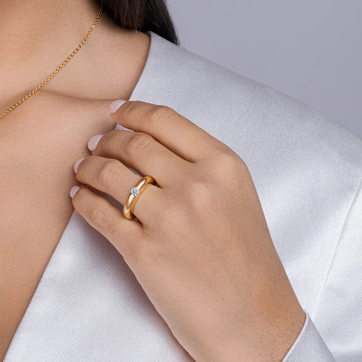 18K Gold Plated Moissanite Ring - Minimalist Band