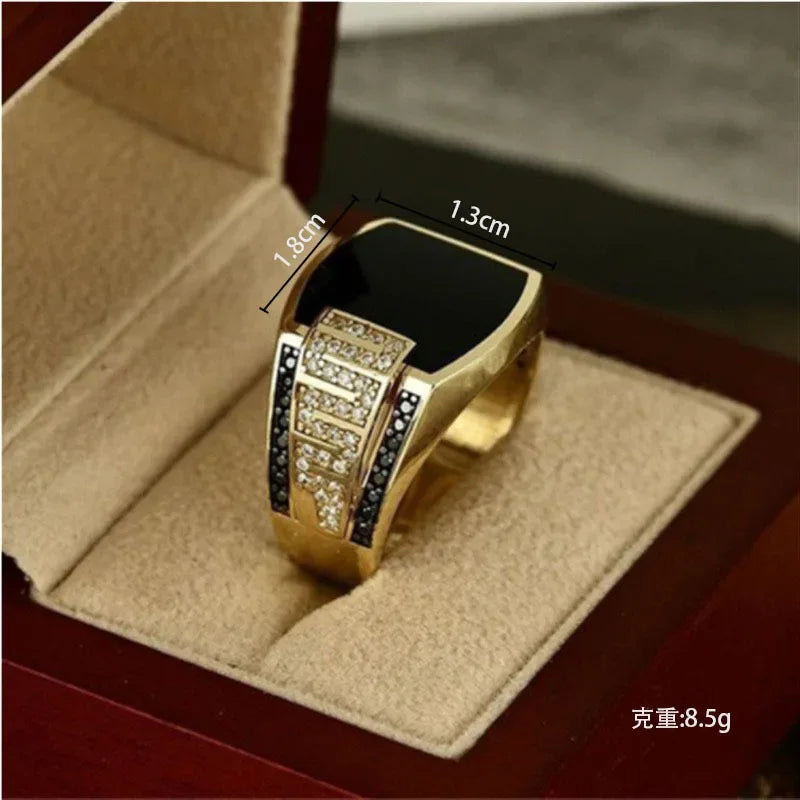 Gold & Black Stone Men's Ring - Punk Luxury