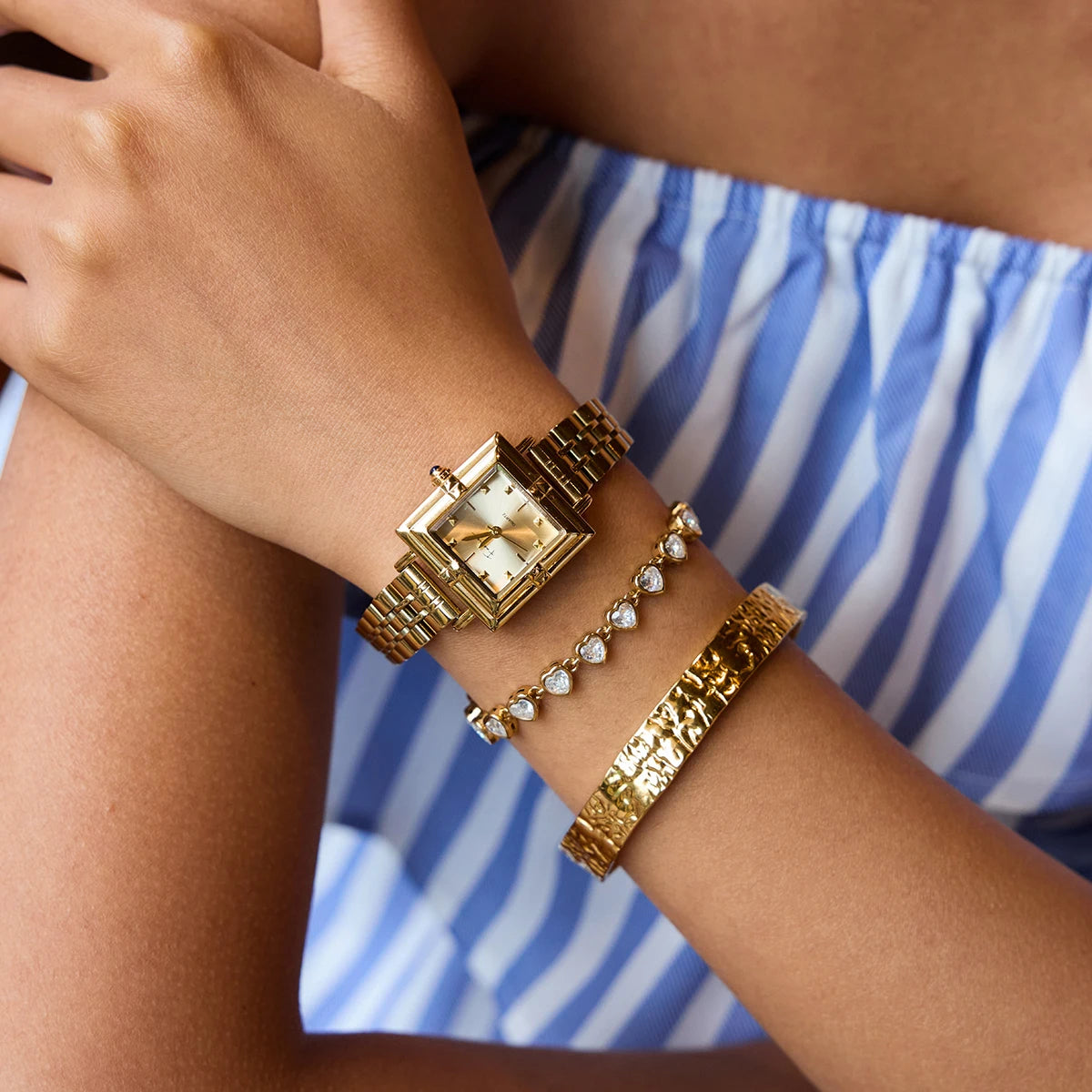 Uworld Heart Zircon Bracelet - Square Geometric Wide Face