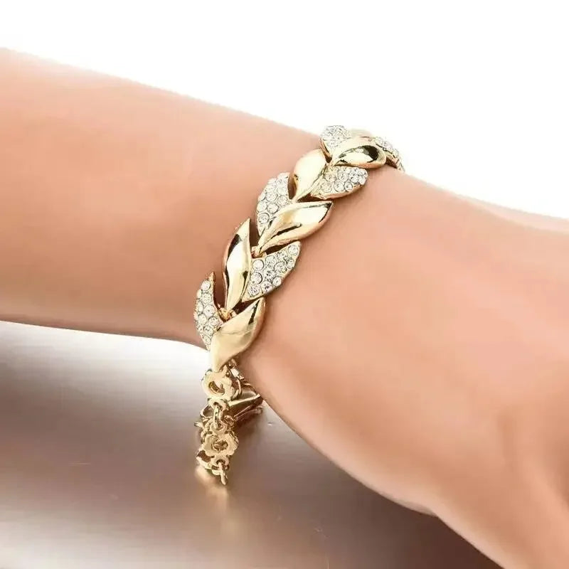 Luxury Love Braided Leaf Bracelet - Crystal Wedding Charm