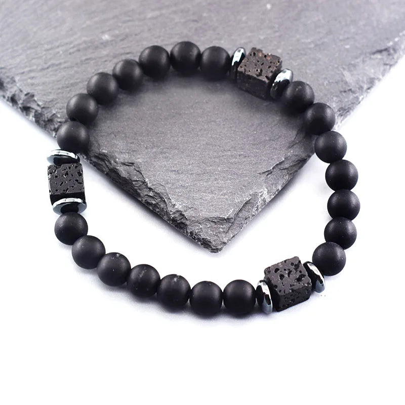 Retro Black Volcanic Bracelet - Frosted Onyx Lava Beads
