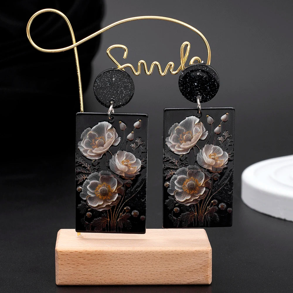 Black Acrylic 3D Flower Earrings - 2026 Vintage Elegant