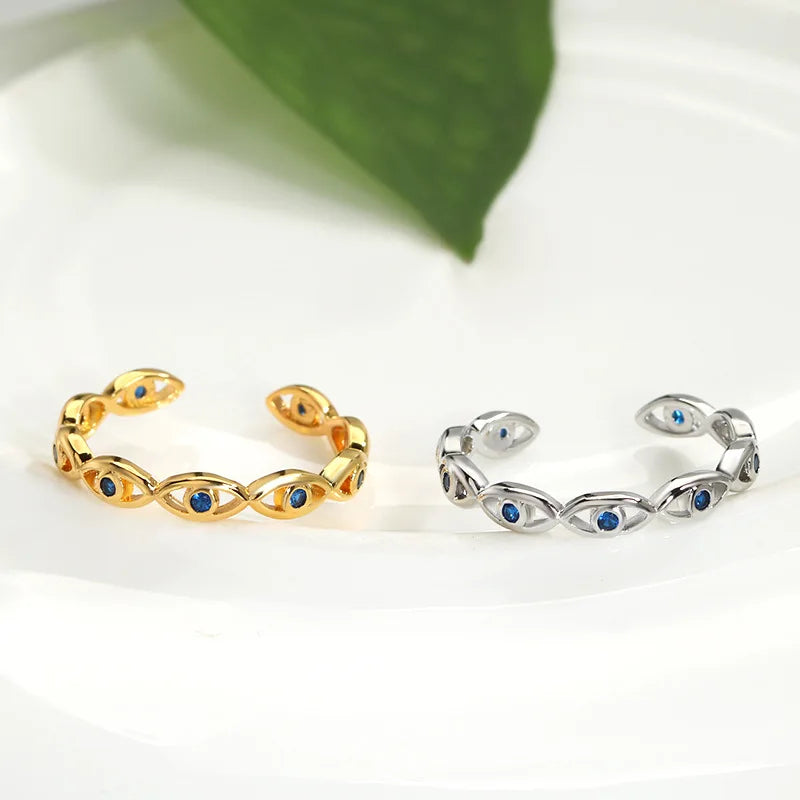 YILUOCD Evil Eye Ring - Blue Zircon Adjustable