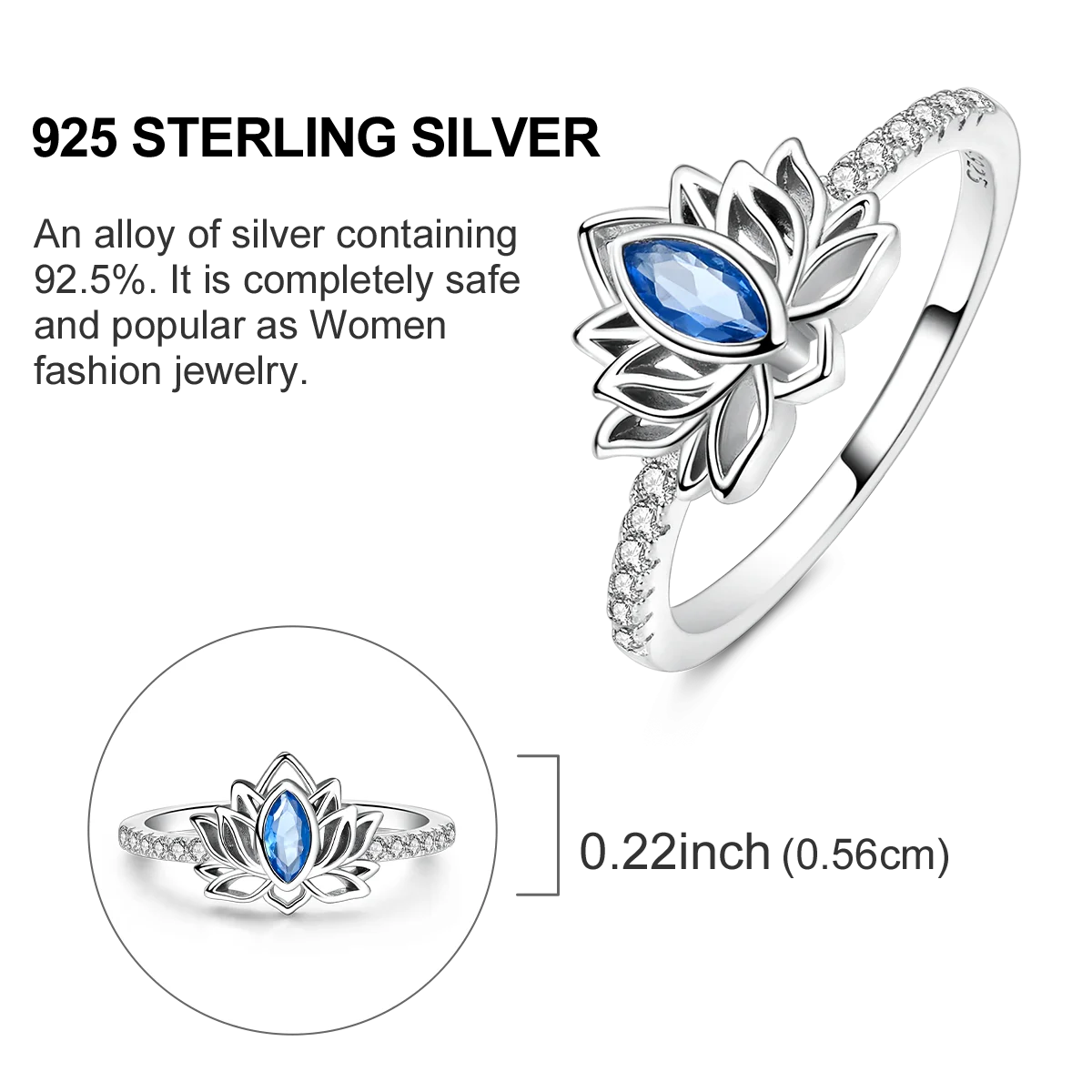 925 Sterling Silver Star & Moon Ring - Blue Zircon
