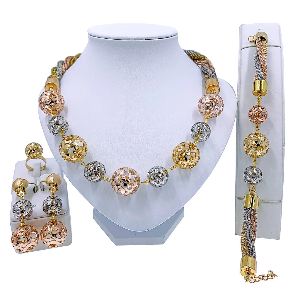 African Dubai Gold Jewelry Set - 4PC Wedding Bridal Flower