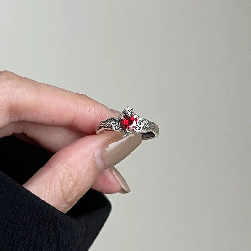 925 Silver Heart Ring - Red Zircon Luxury