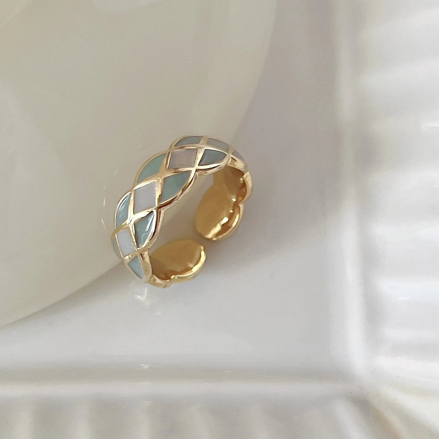 Colorful Drip Glaze Ring - Retro Geometric Gold