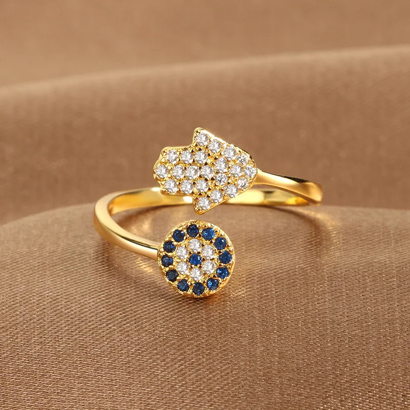 YILUOCD Evil Eye Ring - Blue Zircon Adjustable