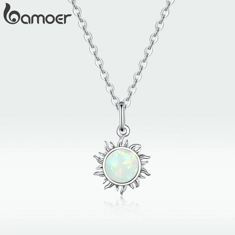 BAMOER 925 Silver White Opal Sun Necklace - Apollo Chain