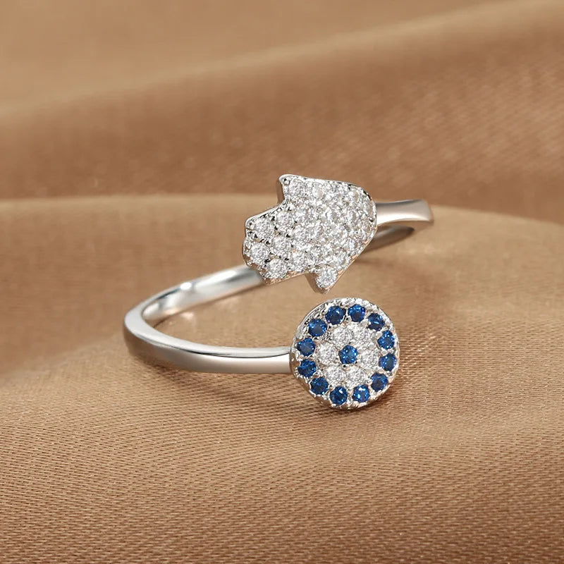 YILUOCD Evil Eye Ring - Blue Zircon Adjustable