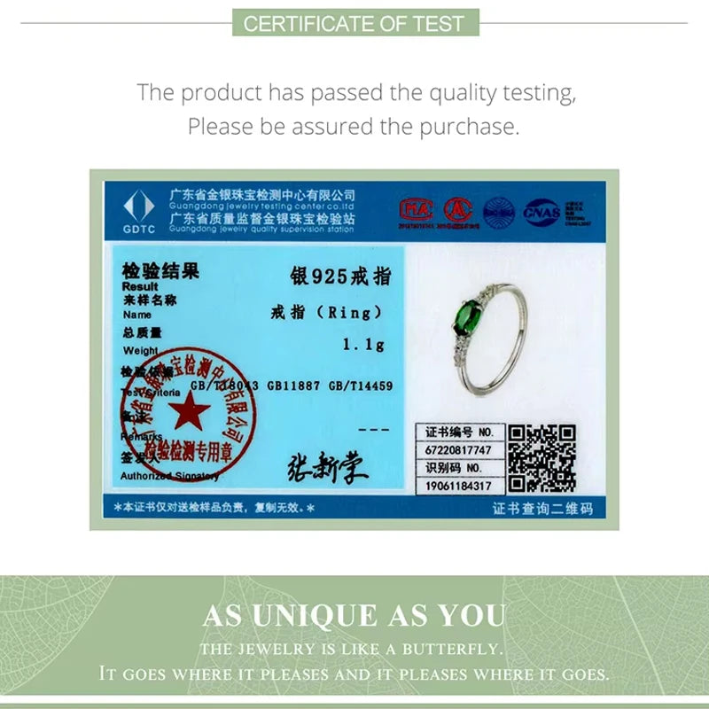 BAMOER 925 Silver Oval Gemstone Ring - Green Pink Zircon