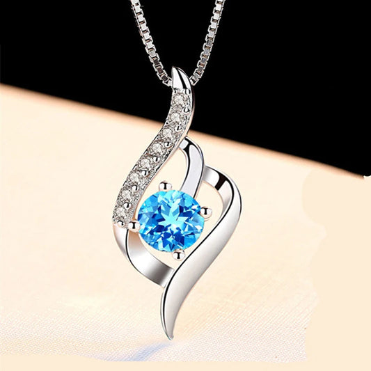 ZDADAN 925 Silver Blue Crystal Necklace - Wedding Chain