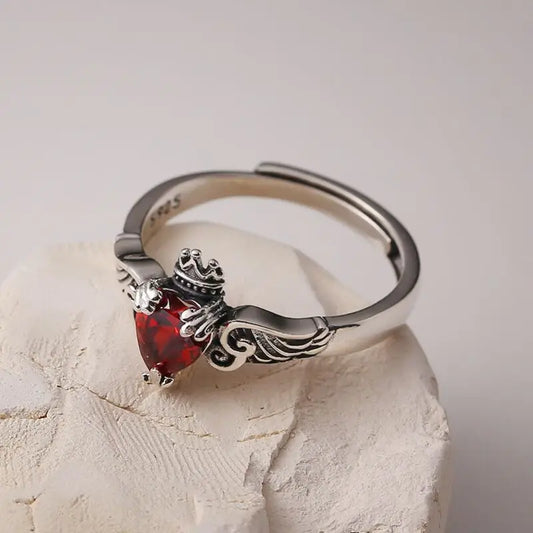 925 Silver Heart Ring - Red Zircon Luxury