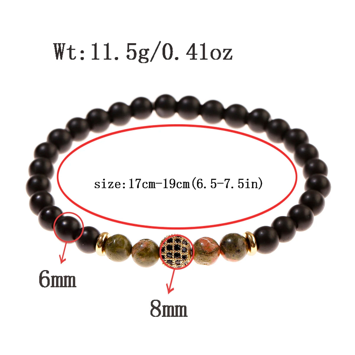 Luxury Natural Stone Yoga Bracelet - Micro Pave CZ Ball Matte