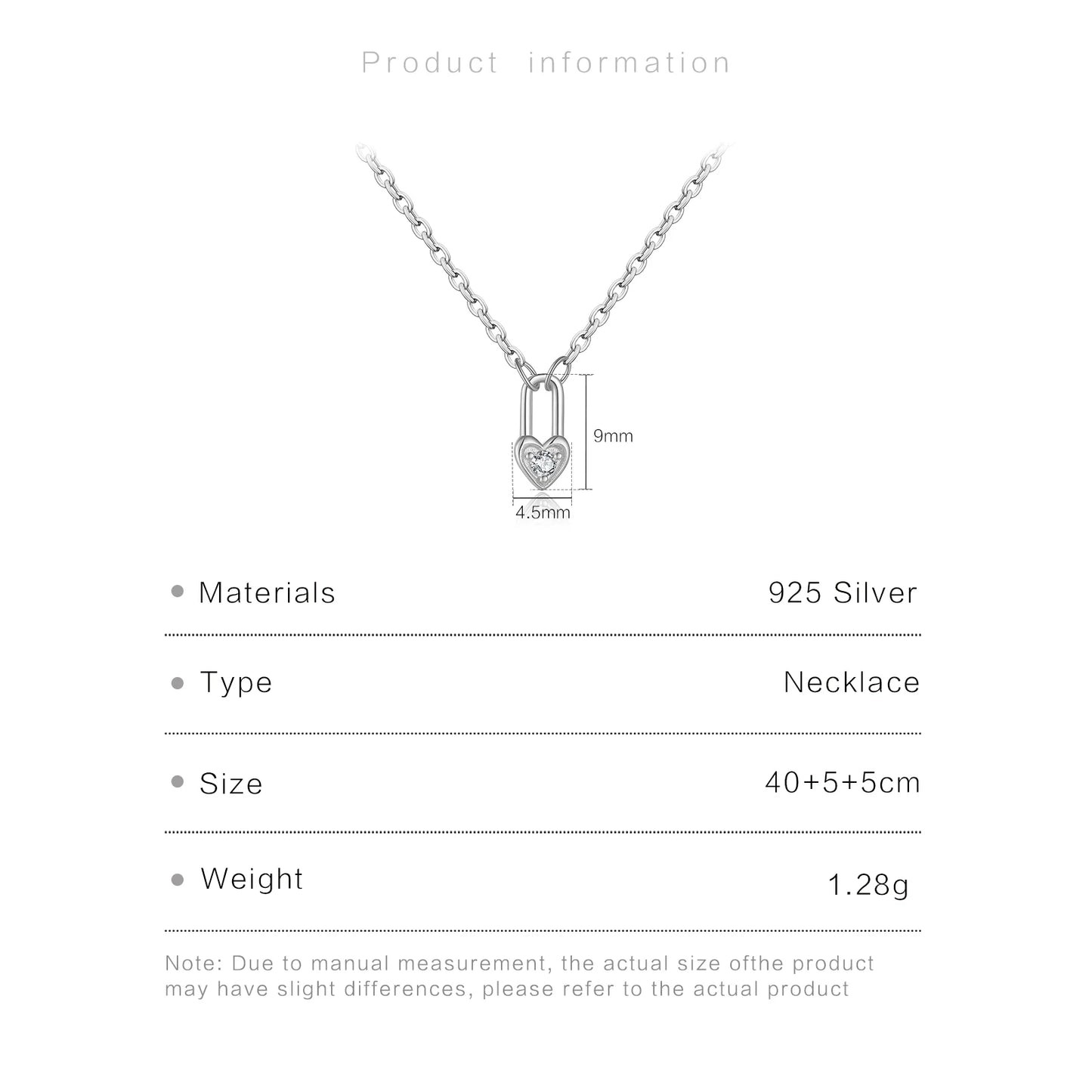 ANDYWEN 925 Silver Heart Padlock Necklace - Square Key Love