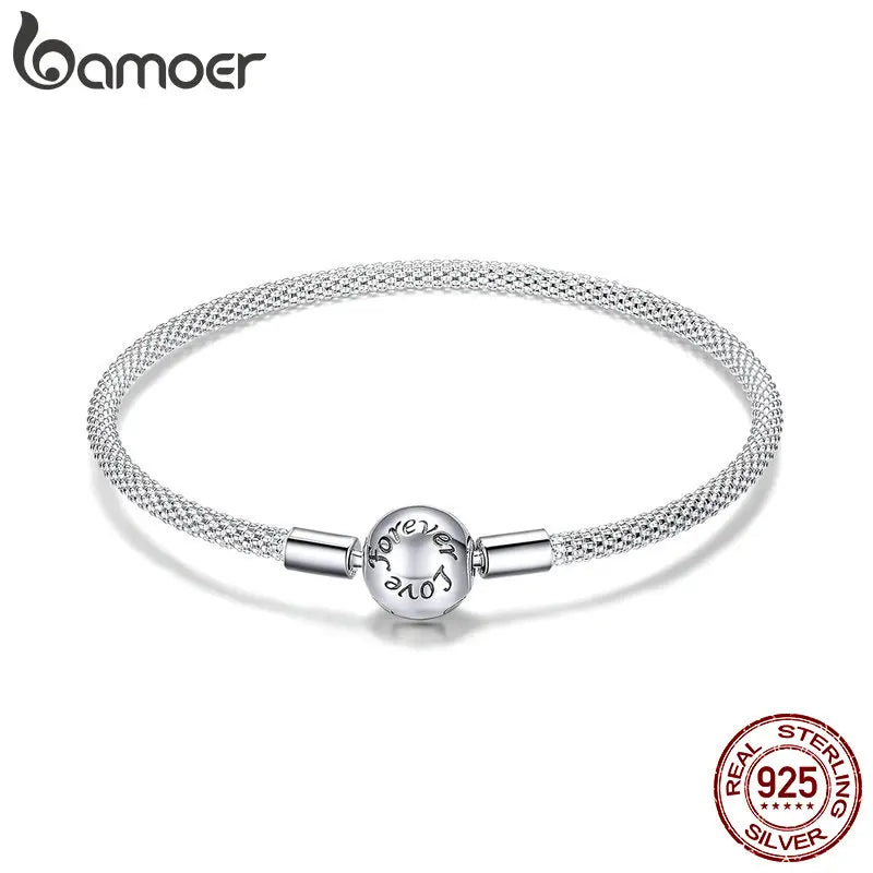 BAMOER 925 Silver Love Forever Snake Chain Bracelet - DIY Charm