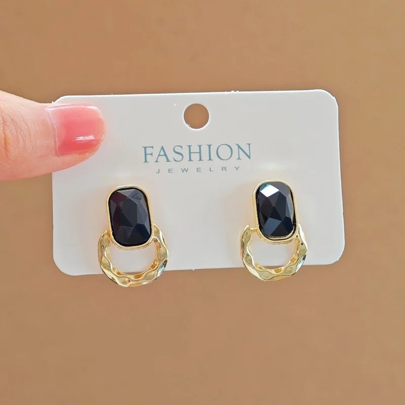 French Black Geometry Earrings - 2025 Trending Metal