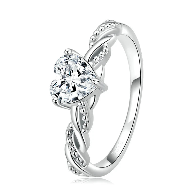 BAMOER 925 Silver Romantic Heart Ring - Shining Stone