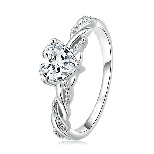 BAMOER 925 Silver Romantic Heart Ring - Shining Stone