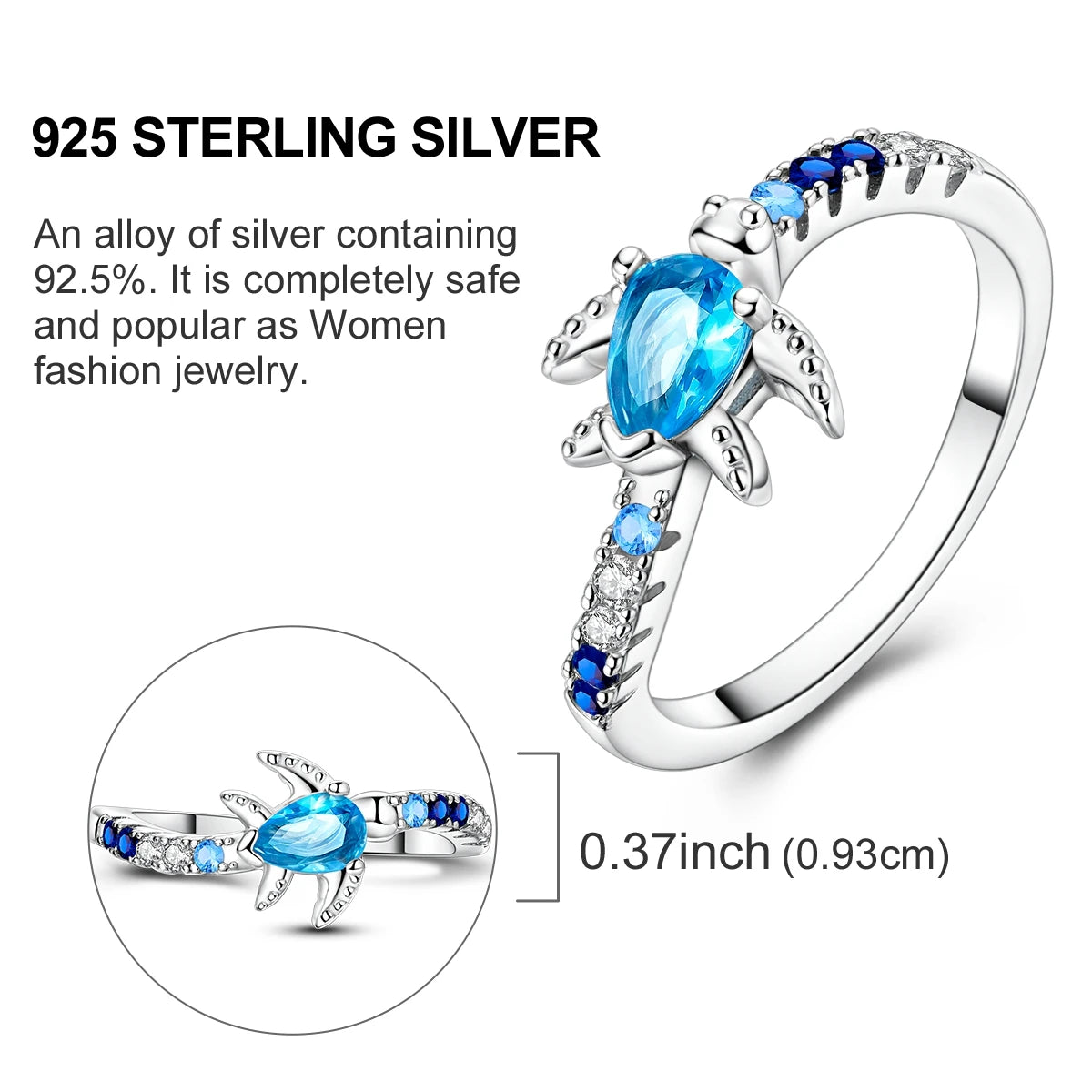 925 Sterling Silver Star & Moon Ring - Blue Zircon