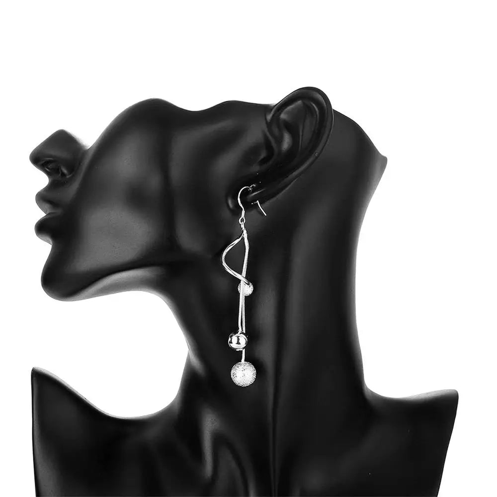 925 Sterling Silver Tassel Bead Earrings - Long Drop
