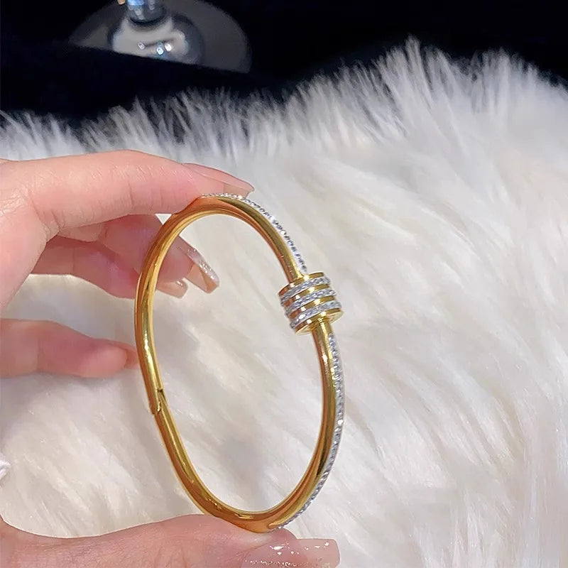 8-Piece Stainless Steel Bracelet Set - Rhinestone Elegant