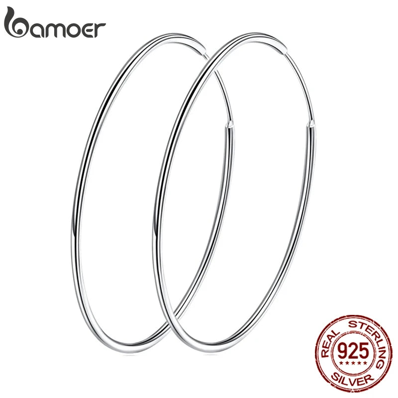 BAMOER 925 Silver Large Hoop Earrings - 30/40mm Circle