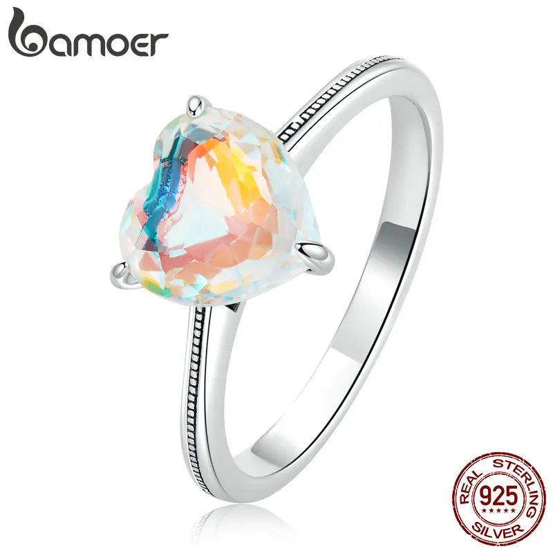 BAMOER 925 Silver Sparkling Heart Ring - Eternity Band