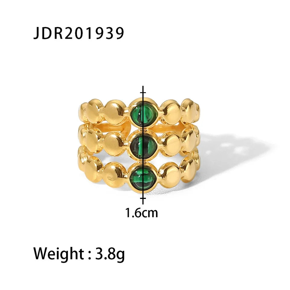 Youthway Natural Stone Ring - Waterproof Golden Steel