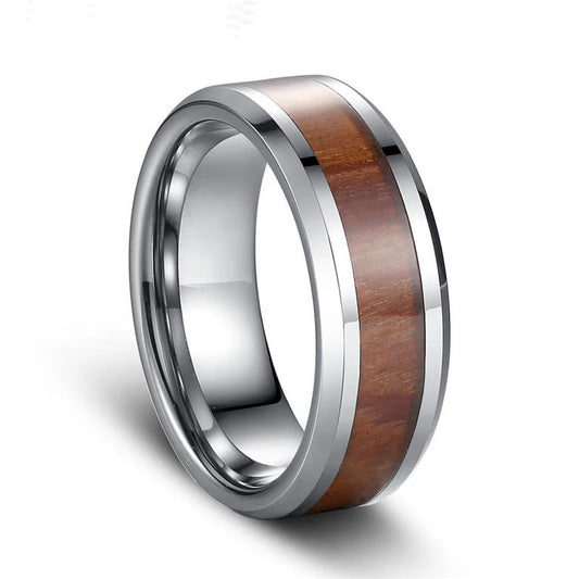 Koa Wood Inlay Ring - 8mm Stainless Steel Band