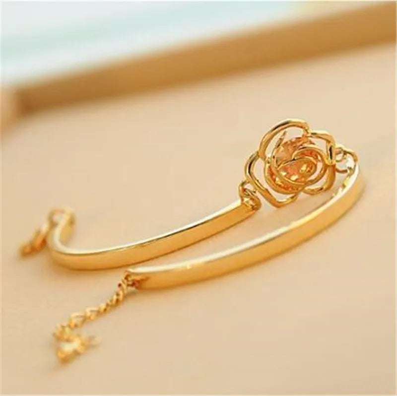 Rose Flower Bracelet - Gold Color Classic Bangle
