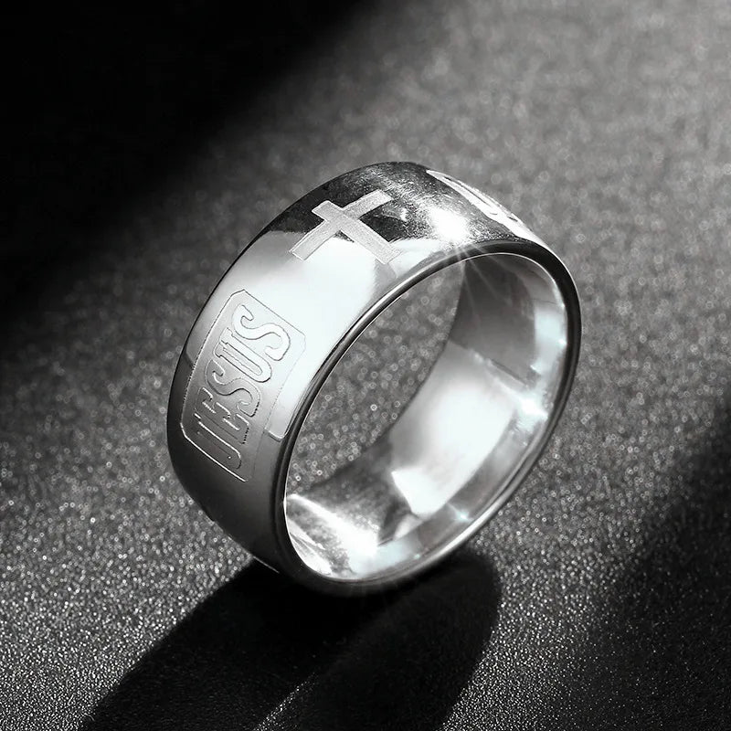 Christian Cross Bible Ring - Titanium Steel Engraved