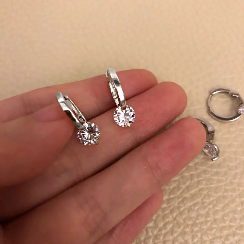 925 Silver Needle Shiny Zircon Stud Earrings - Gold Plating