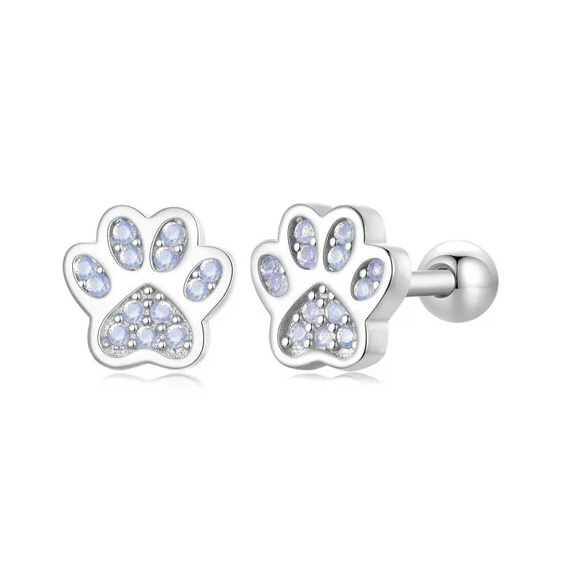 WOSTU 925 Silver Pink Opal Paw Stud Earrings - Pet Lover Gift