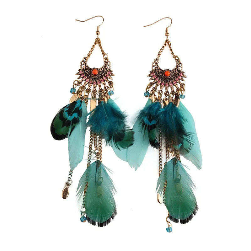 Dream Catcher Feather Earrings - Handmade Boho Tassel