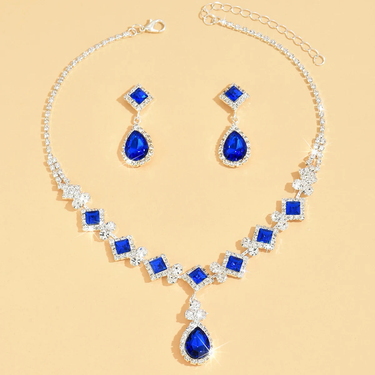 Geometric Droplet Jewelry Set - 3-Piece Necklace & Earrings