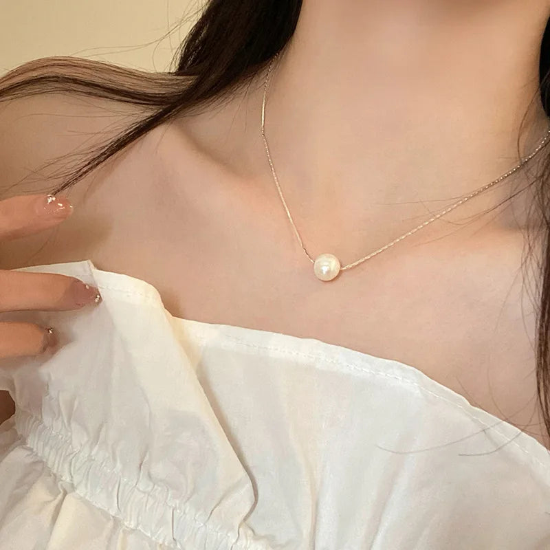 925 Silver Pearl Thin Chain Necklace - Trendy Simple Elegant