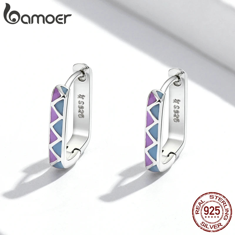 BAMOER 925 Silver Contrast-Color Hoop Earrings - Violet