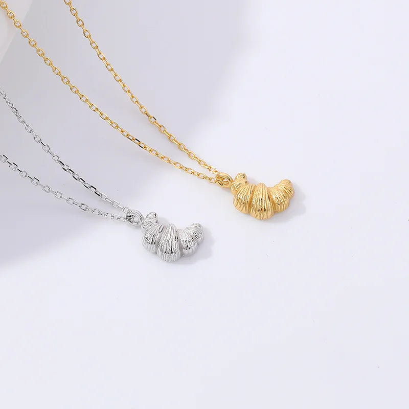925 Silver Croissant Pendant Necklace - 40cm+5cm Minimalist